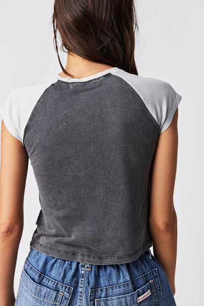Color Block Star Splicing Slim Tops