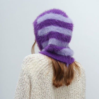 Striped Color Block Pullover Hat Scarve