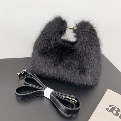 Trendy Faux Fox Fur Mini Furry Evening Bag