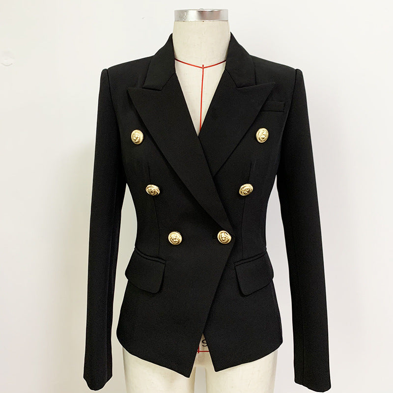 Double-Breasted Blazer With Metal Lion Head Button
