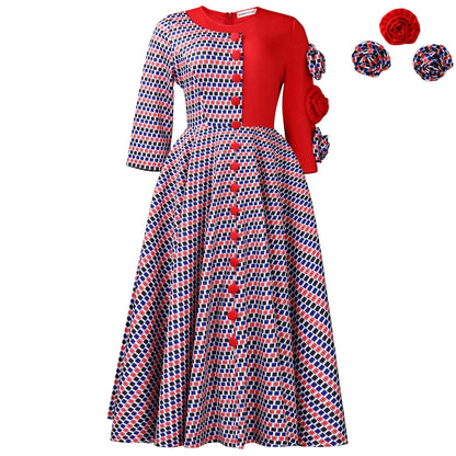 African Print Elegant A-Line Dress With Half Sleeves