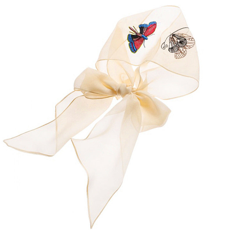 Summer Thin Embroidery Butterfly Narrow Strip Silk Scarf Women Spring And Autumn Versatile Fashion Gauze Scarf Women