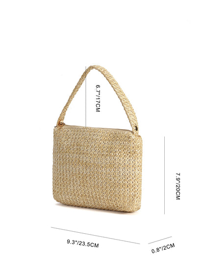 Trendy Rivet Bead Straw Evening Clutch Handbag