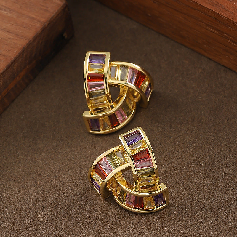 Fashionable Geometric Triangle Earrings With Colorful Zircon Stones