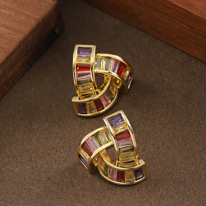 Fashionable Geometric Triangle Earrings With Colorful Zircon Stones