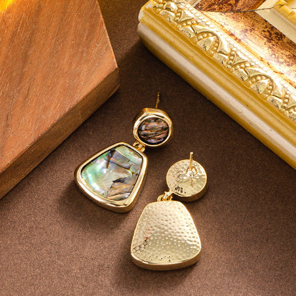 French Minimalist Natural Abalone Shell Inlaid Silver Needle Earrings