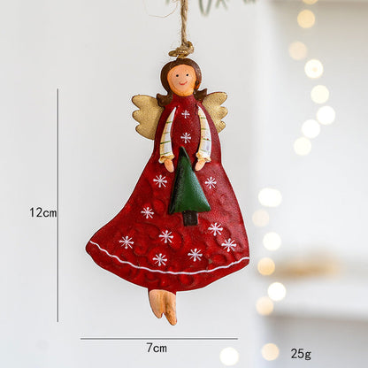 Vintage Distressed Angle Girl Iron Christmas Hanging