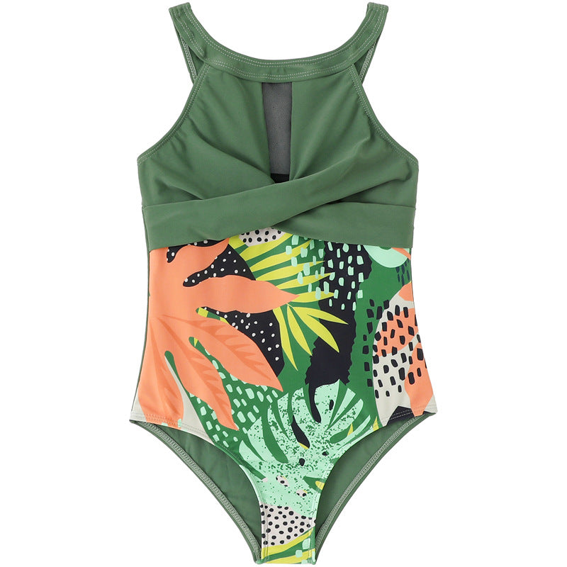 New Girls' One-Piece Swimwear With Ruffles Nylon Fabric