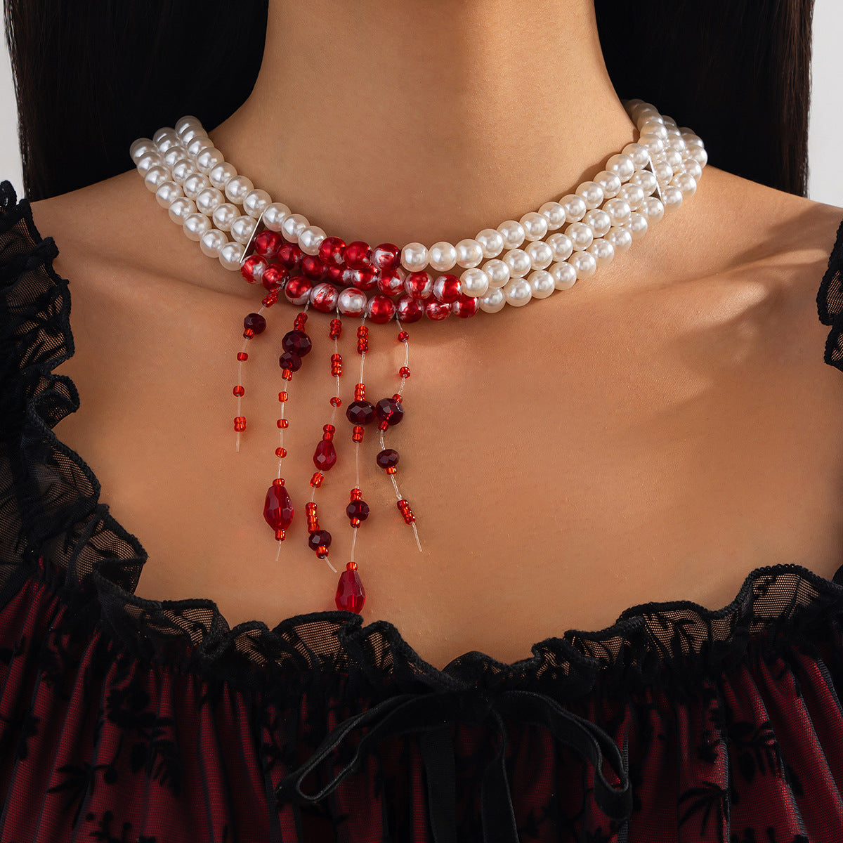 Gothic Pearl Choker Necklace Creative Halloween Design