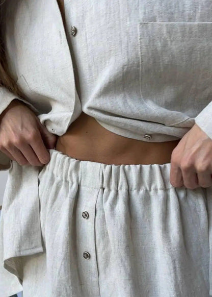 Relaxed Linen Blend Shirt And Shorts Set