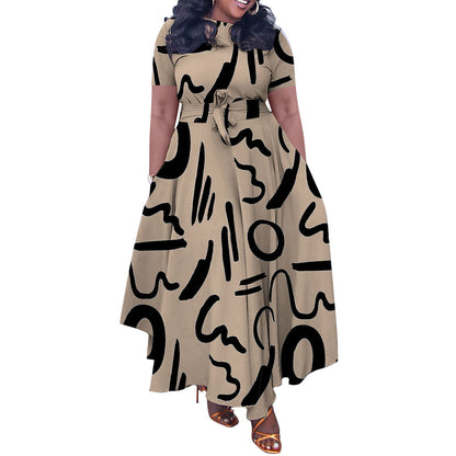 Trendy Printed Maxi Dress With Tie Design