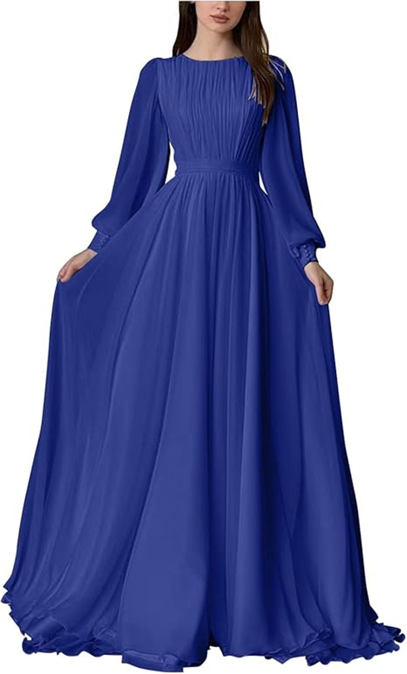 Elegant Long Sleeve A-Line Dress In White