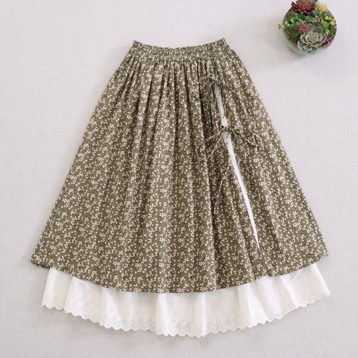 Artistic Printed A-Line Skirt with Tie Detail