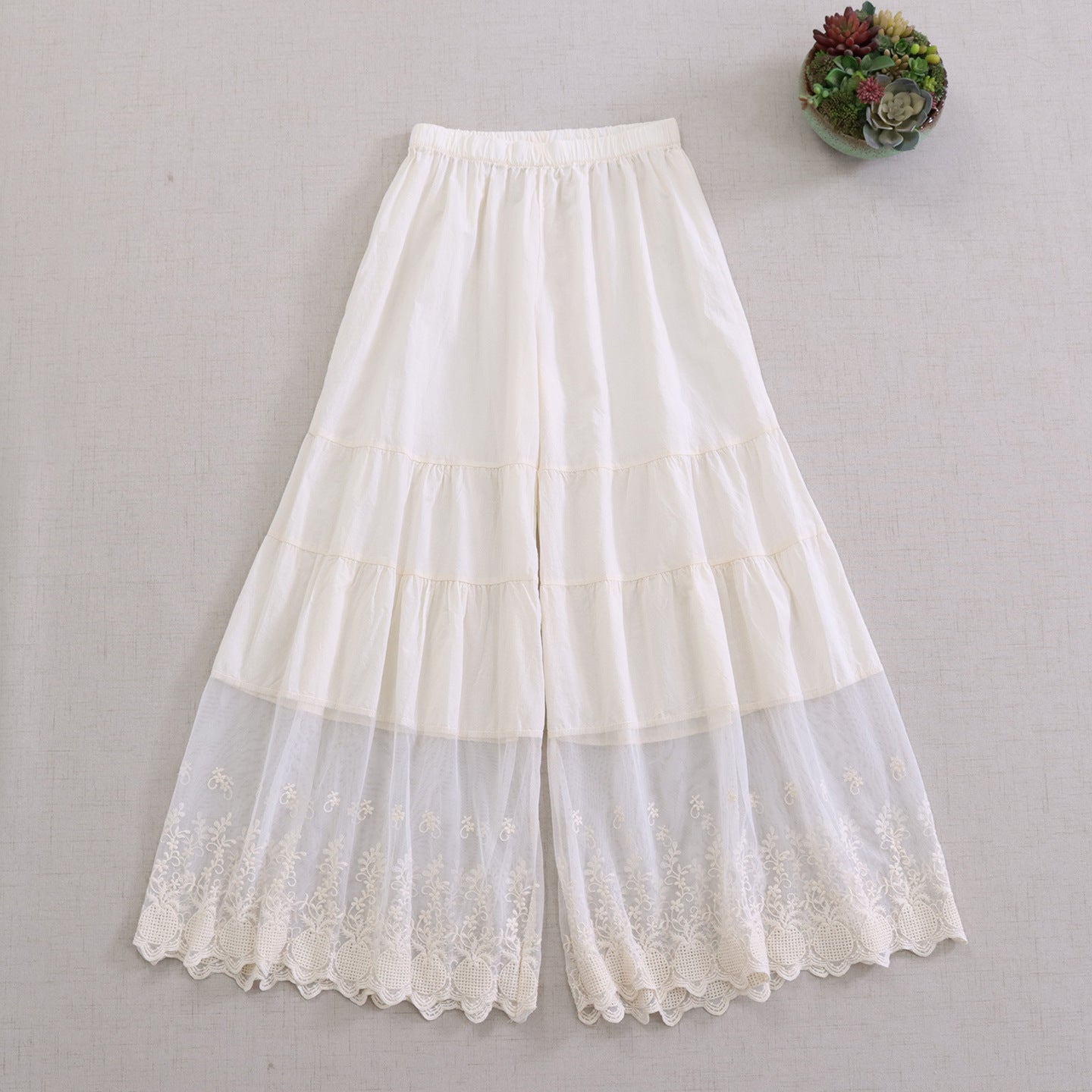 Sweet Elegant Lace Panel Wide Leg Trousers for Women