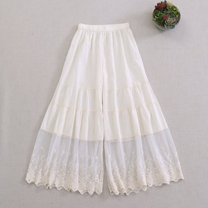 Sweet Elegant Lace Panel Wide Leg Trousers for Women