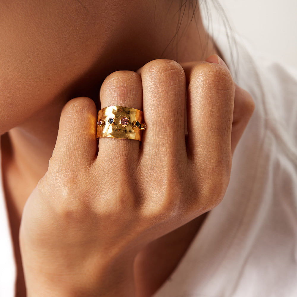 Colorful Zircon Adjustable Ring
