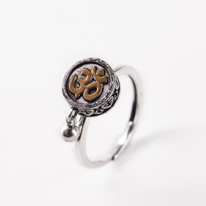 Lotus Six-Character Mantra Scripture Rotating Ring Lucky Turn Ring National Style Enamel Colored Burning Blue Ring