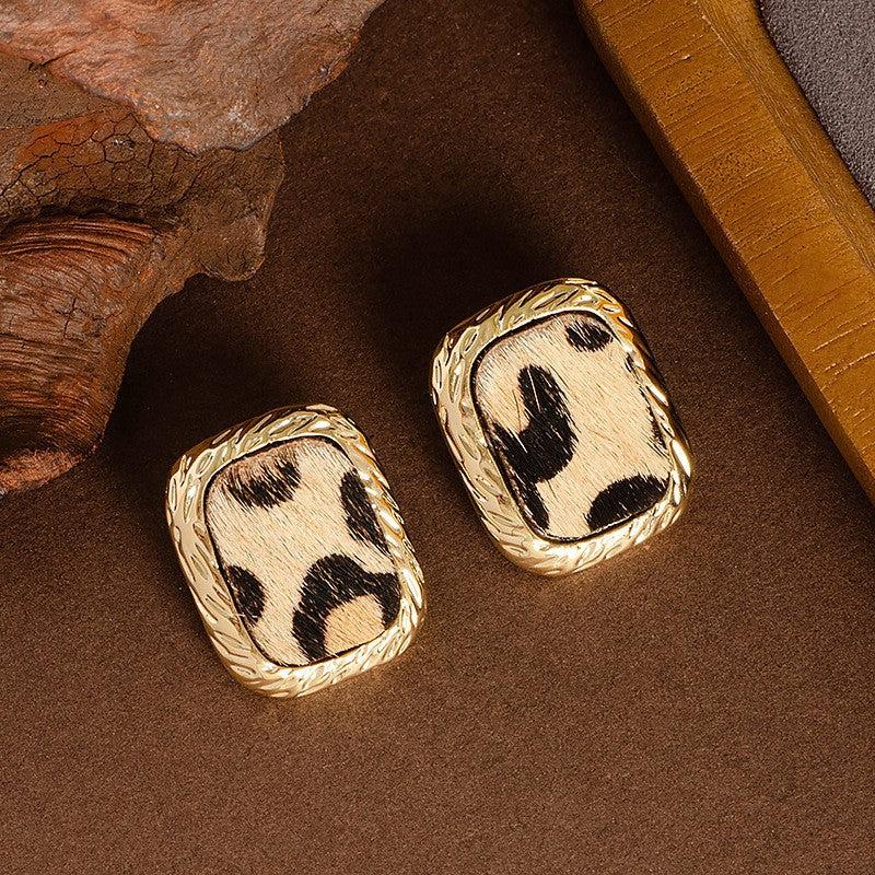 Natural Horse Hair Leopard Print Earrings Luxury Fashion Accessories