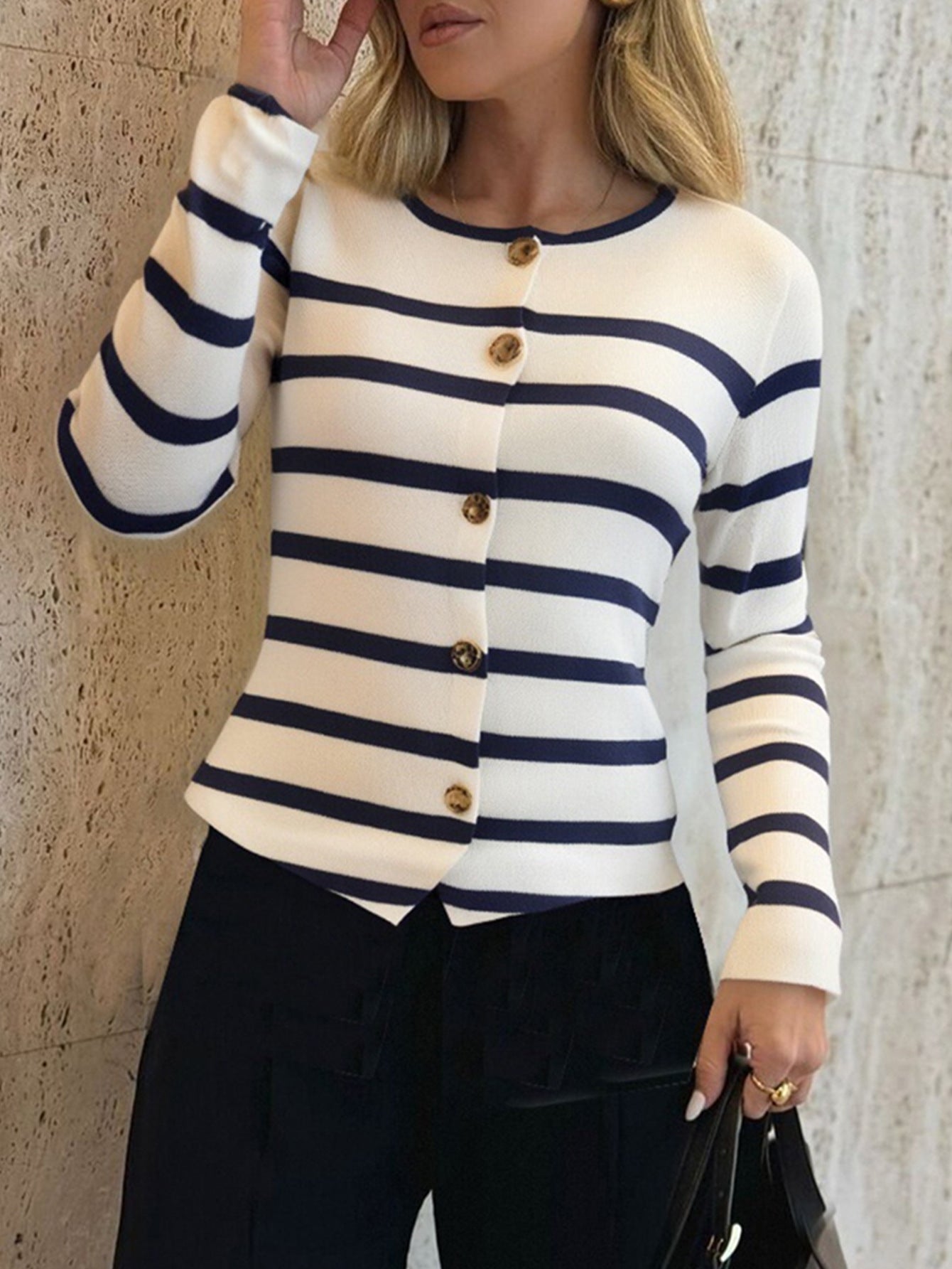 Elegant Striped Long Sleeve Vest For Women