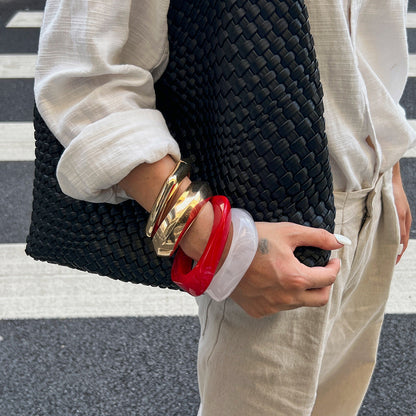 Exaggerated Design Semi-Transparent Resin Bracelets with Irregular Metal Spring Bands