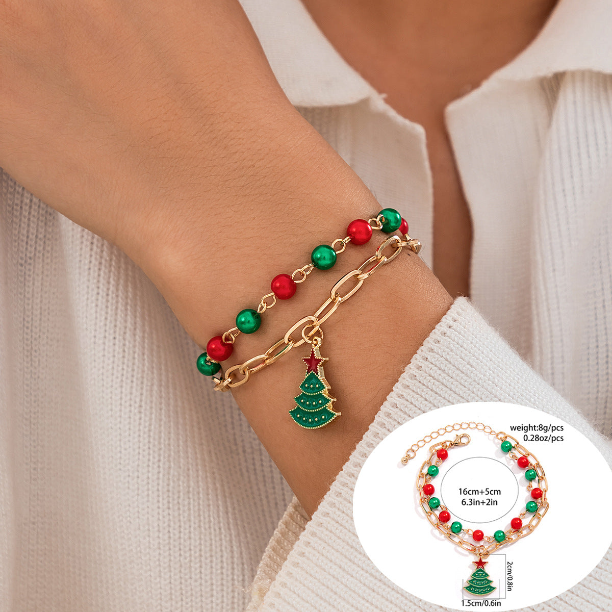 Christmas Themed Polymer Clay Bead Bracelet Set
