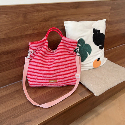 Winter Vintage Striped Plush Crossbody Shoulder Bag