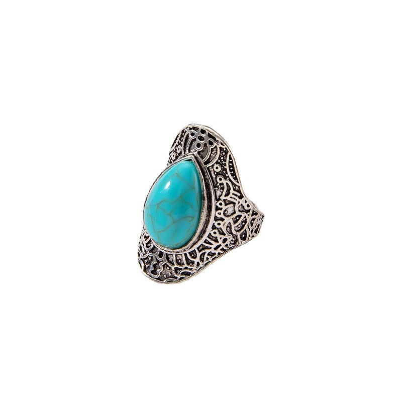 Vintage Geometric Turquoise Ring Set Alloy Fashion Jewelry