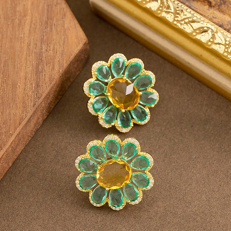 Daisy Flower Zircon Stud Earrings Exquisite Floral Design