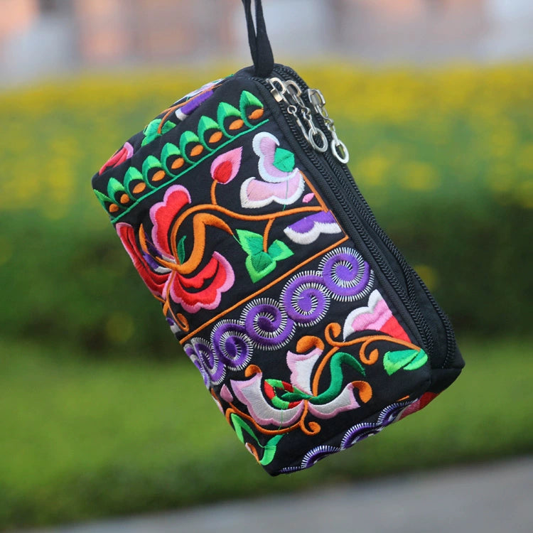 Ethnic Bag Fashion Fabric Coin Purse Embroidered Multi-Layer Zipper Bag Clutch Bag