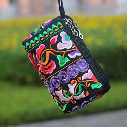 Ethnic Bag Fashion Fabric Coin Purse Embroidered Multi-Layer Zipper Bag Clutch Bag