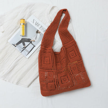 Solid Color Hollow Braided Shoulder Bags