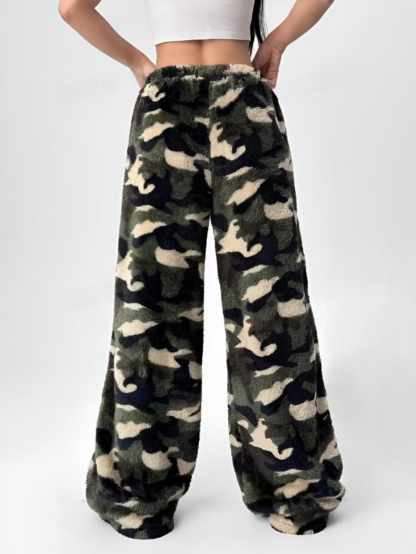Casual Leopard Print Elastic Waist Wide Leg Pants