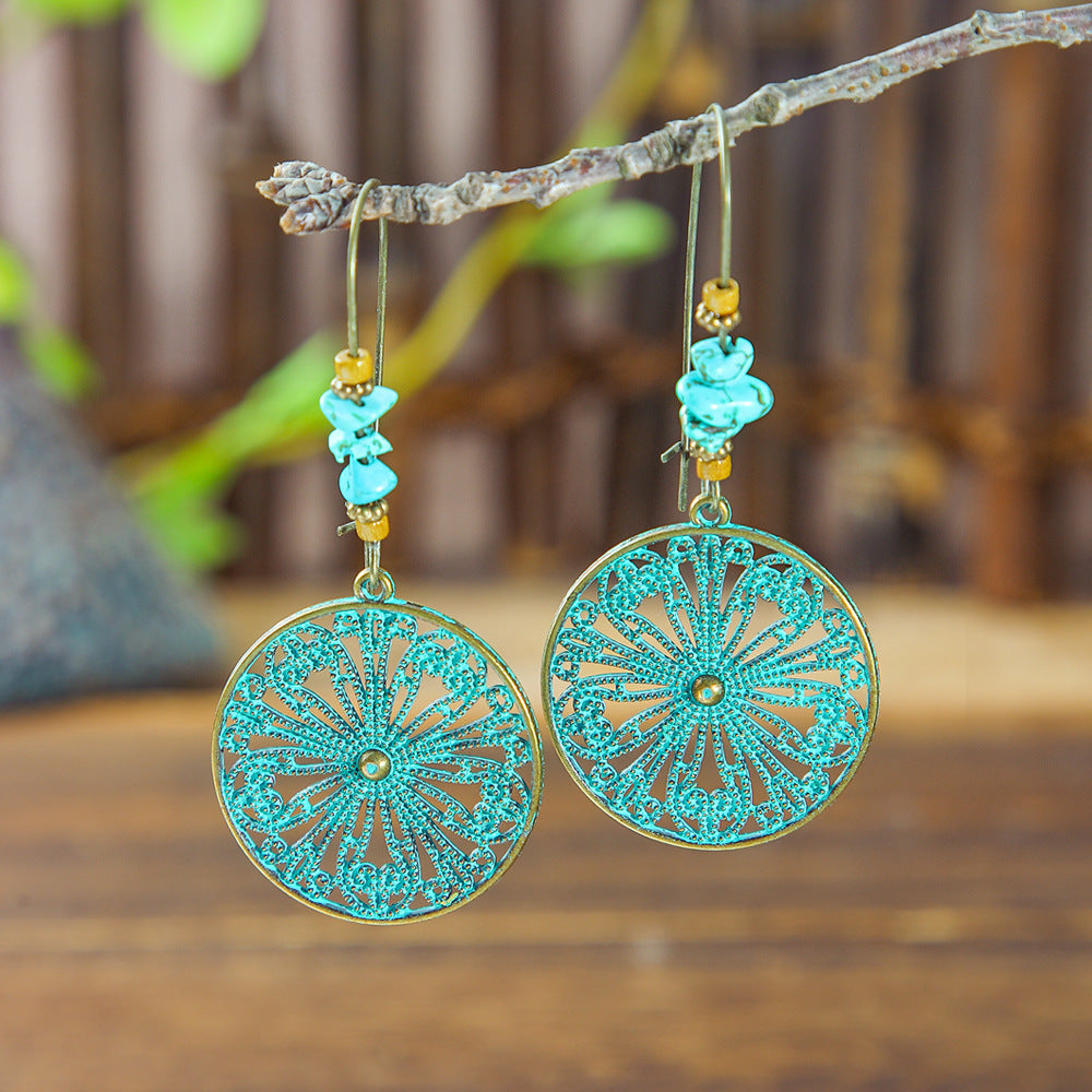 Vintage Floral Leaf Design Turquoise Alloy Earrings