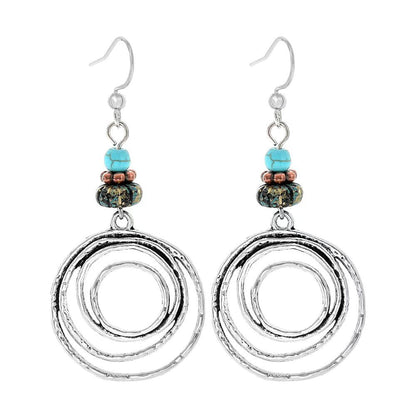 Turquoise Tassel Earrings with Geometric Metal Design