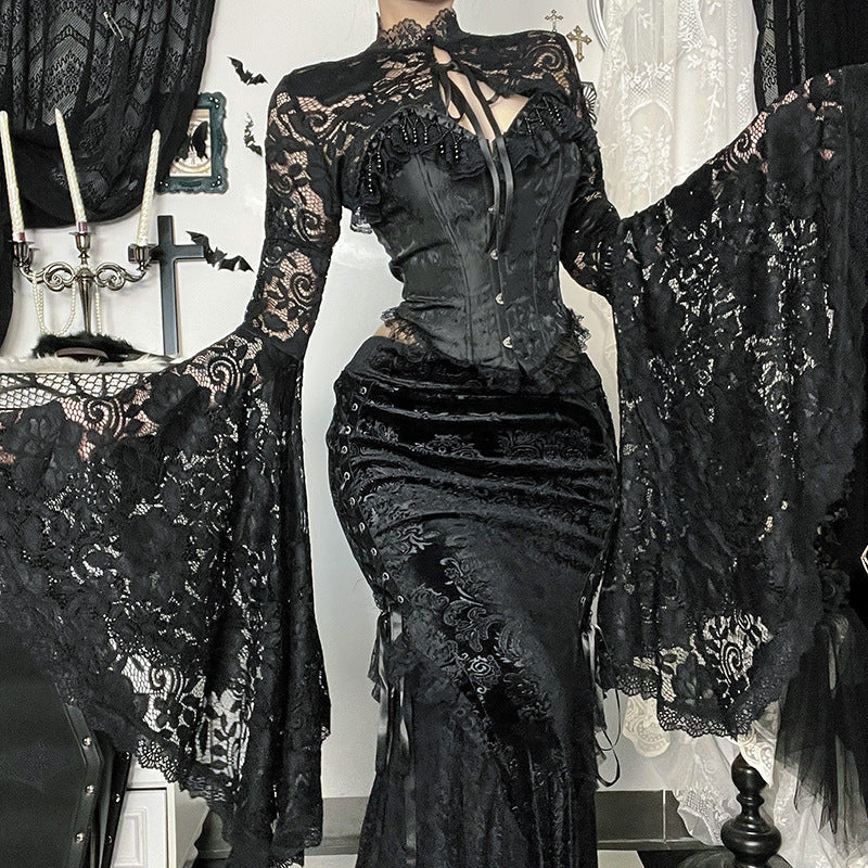 Dark Lace Crop Cardigan Summer Streetwear