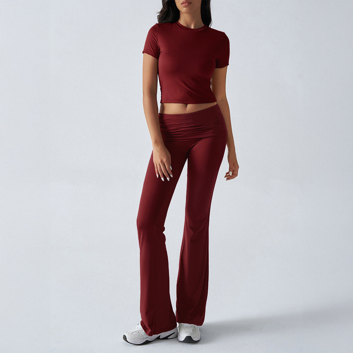 Casual Solid Color Slim Fit T-Shirt and Pants Set