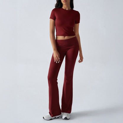 Casual Solid Color Slim Fit T-Shirt and Pants Set