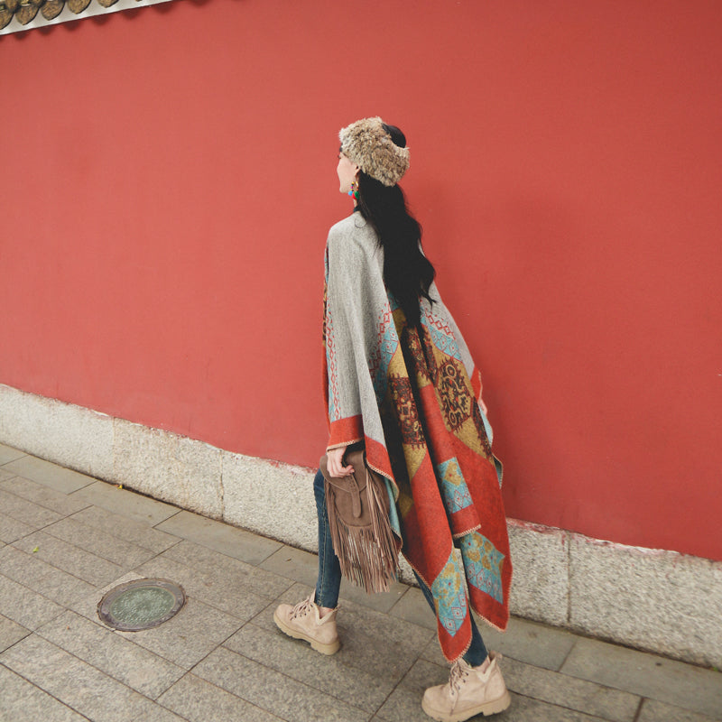 Spring And Autumn Ethnic Style Cape Travel Warm Tibet Imitation Cashmere Cape Oversized Cape Scarf