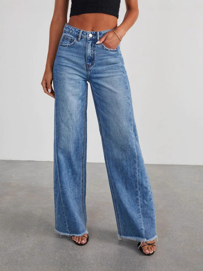 Loose-Fit Wide Leg Denim Pants with Contrast Stitching