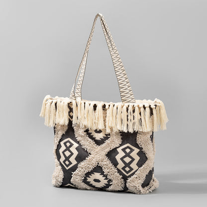 Vintage Tassel Print Tote Shoulder Handbag