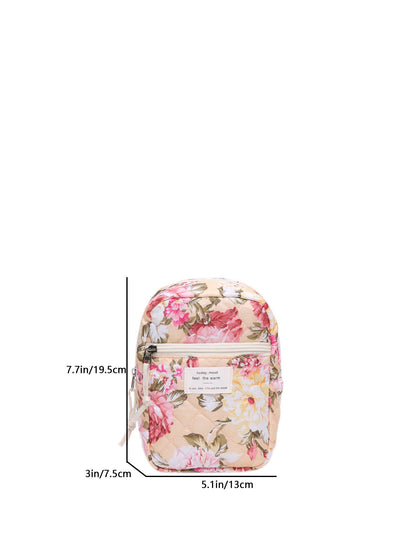 Flower Print Large Capacity Quilted Makeup Bag