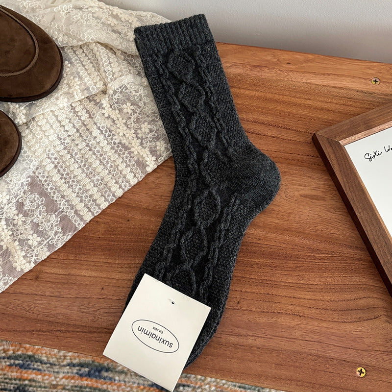 Trendy Cable Knit Wool Warm Crew Socks