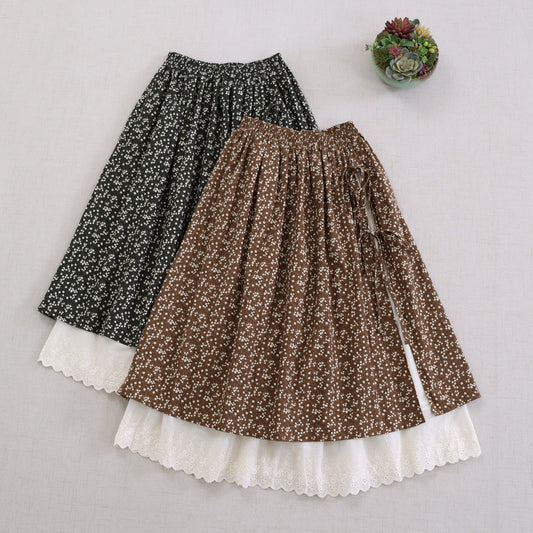 Artistic Printed A-Line Skirt with Tie Detail