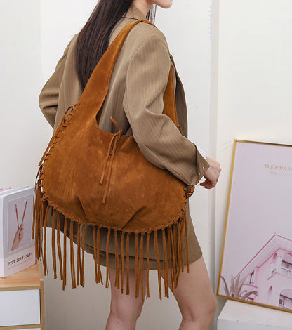 Retro Tassel Hobo Velvet Shoulder Bag