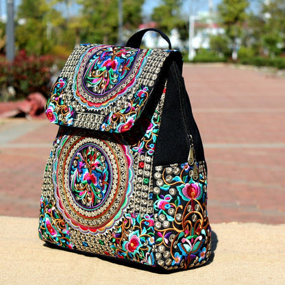 Ethnic Embroidered Backpack Ladies New Large-Capacity Canvas Travel Bag Fashion Backpack