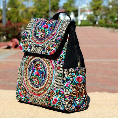 Ethnic Embroidered Backpack Ladies New Large-Capacity Canvas Travel Bag Fashion Backpack
