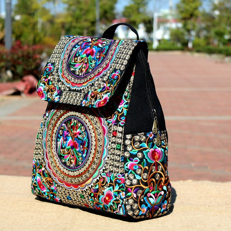 Ethnic Embroidered Backpack Ladies New Large-Capacity Canvas Travel Bag Fashion Backpack