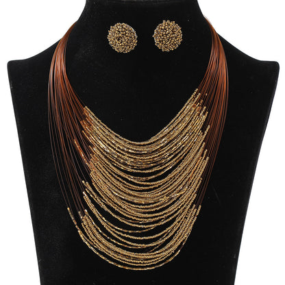 Bohemian Multi-Layer Beaded Necklace and Earring Set for Women