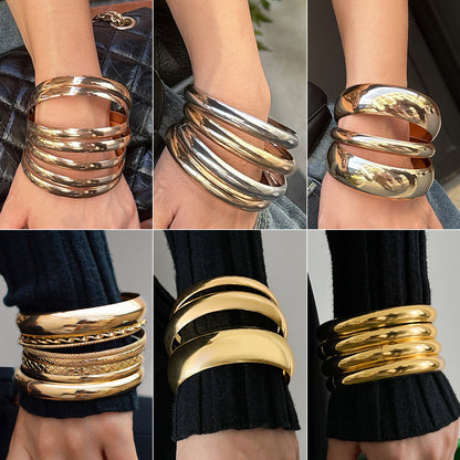 Trendy Metal Geometric Cuff Bracelet Set