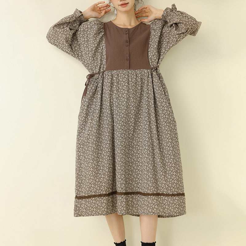 Floral A-Line Maxi Dress Comfortable Casual Cotton Linen